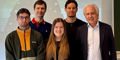 The team around Francesco Zuccato, Benedetta Strizzolo (on screen in the back), Konstantin Schekotihin, Veronika Semmelrock, Patrick Rodler and Gerhard Friedrich (from left).