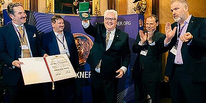 From left: Stefan Radel (Chairman of the Foundation), Peter Lieber (President of the Austrian Veterinary Association), Sepp Hochreiter (medal winner), Philipp Bodzenta, Stephan Blahut (Foundation Board Members)