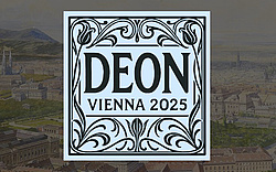 Logo of DEON Conference with an ancient Viennese city painting in the background.