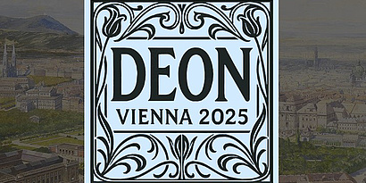 Logo of DEON Conference with an ancient Viennese city painting in the background.